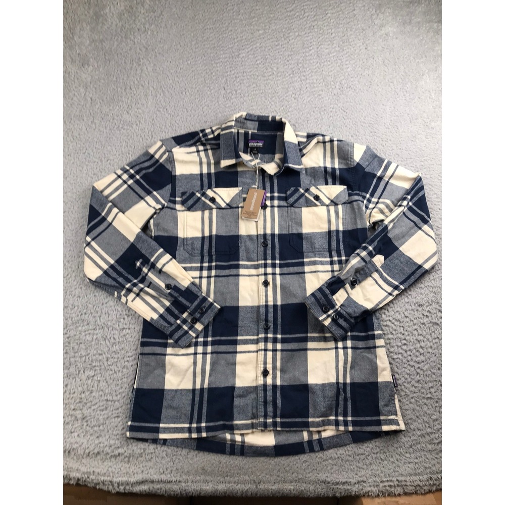 Patagonia Midweight‎ Fjord Flannel Shirt Men M Blue Organic Cotton Plaid NEW NWT